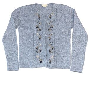 Eddie Bauer blue floral embroidered cardigan